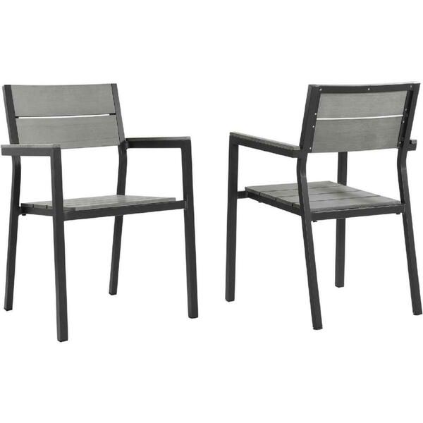 Primewir Maine Outdoor Patio Armchair Dining Chair in Brown Metal & Gray plywood, 2PK EEI-1739-BRN-GRY-SET